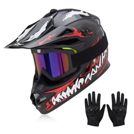 JQF Gear Youth Kids Dirt Bike Helmets Motocross Offroad ATV BMX MX Dirtbike Motorcycle Helmet J-01 with Goggles and Gloves DOT Approved (Glassy-Venoms, M)