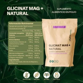 Glicinato de Magnesio en Polvo 600 gramos | Glicinato de Magnesio con Colágeno Hidrolizado puro | Suplemento Alimenticio | VITALBOTANICS (600 gramos, Sabor Natural)