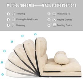 Giantex Adjustable Floor Sofa, Foldable Lazy Sofa Sleeper Bed 6-Position Adjustable, Suede Cloth Cover, Floor Gaming Sofa Couch with 2 Pillows for Bedroom/Living Room/Balcony (Beige)