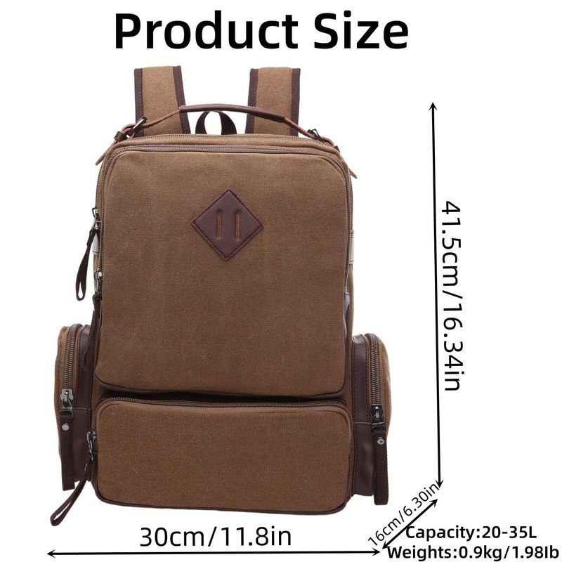 RichMoro Vintage Canvas Backpack Casual Travel Rucksack Fit 15.6 Inch