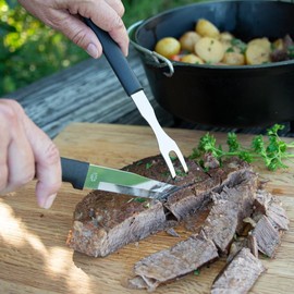 Rocky Mountain Goods Stainless Steel Meat Cooking Fork - Durable Rust-Resistant 13" Carving Fork - Ergonomic Grip - Safe for Stainless Steel and Cast Iron Pans - Dishwasher Safe Kitchen Utensil