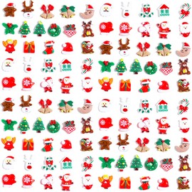 100pcs Christmas Slime Flatback Charms, Assorted Craft Resin Ornaments Miniature Ornaments Set, Santa Snowman Tree Bell Resin Decoration for Craft Making, Ornament Scrapbooking DIY Crafts