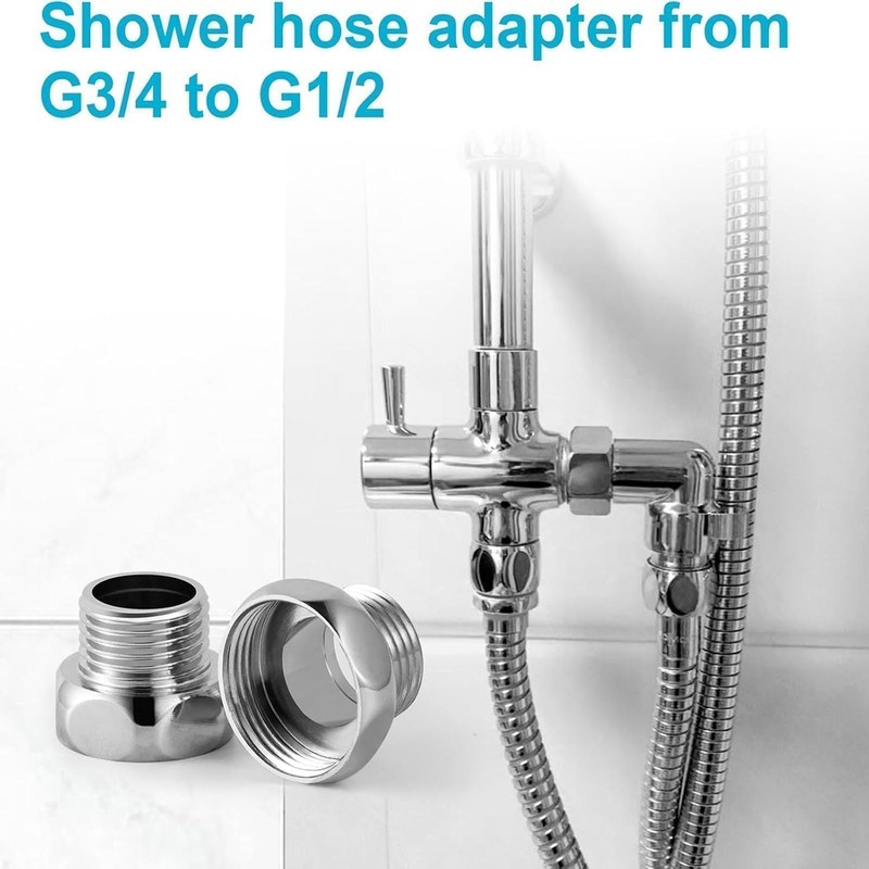 2 PCS Shower Hose Reducer Adaptor, Brass-Plated Connection, Equipped with