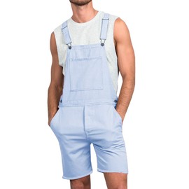 Runcati Overol con peto para hombre, de algodón ligero, casual, holgado, con bolsillos, Azul / Patchwork, X-Large