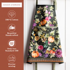 Maison d' Hermine 100% Cotton 1 Piece Kitchen Apron with Adjustable Neck and Hidden Middle Pocket, Long Ties for Women/Men | Cooking | Spring/Summer, 70 x 85 CM