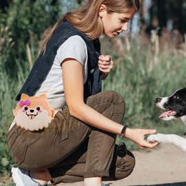 Dog Treat Pouch - Dog Treat Bag with Magnetic Closure | Training Clicker and Poop Bags with Adjustable Belt Reward Pocket | Silicone Leak-Proof Cat Treat Dog Shape Trainer Bag for Walk Training