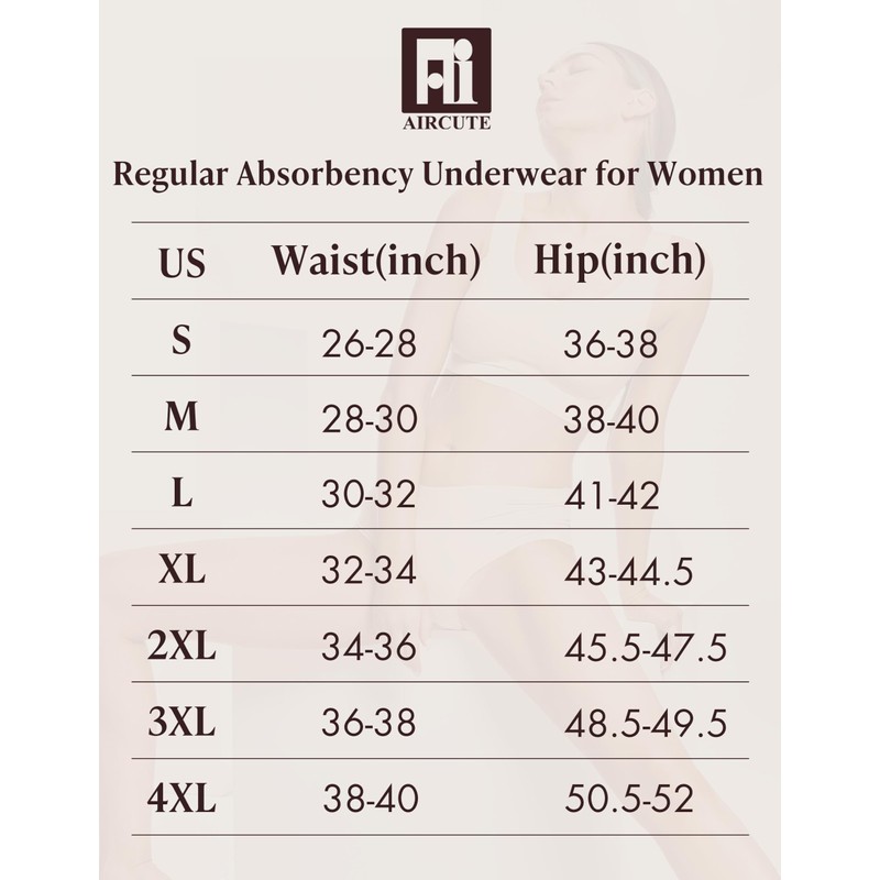 AIRCUTE Washable Absorbency Incontinence Underwear for Women Reusable Leak Proof