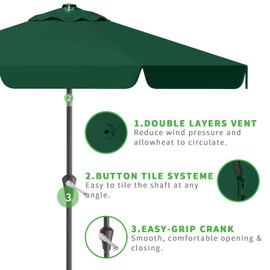 AreShark 10FT Patio Umbrella Table Market Umbrella w/Tilt and Crank Outdoor Umbrellas for Garden, Deck, Backyard, Pool and Beach, Dark Green