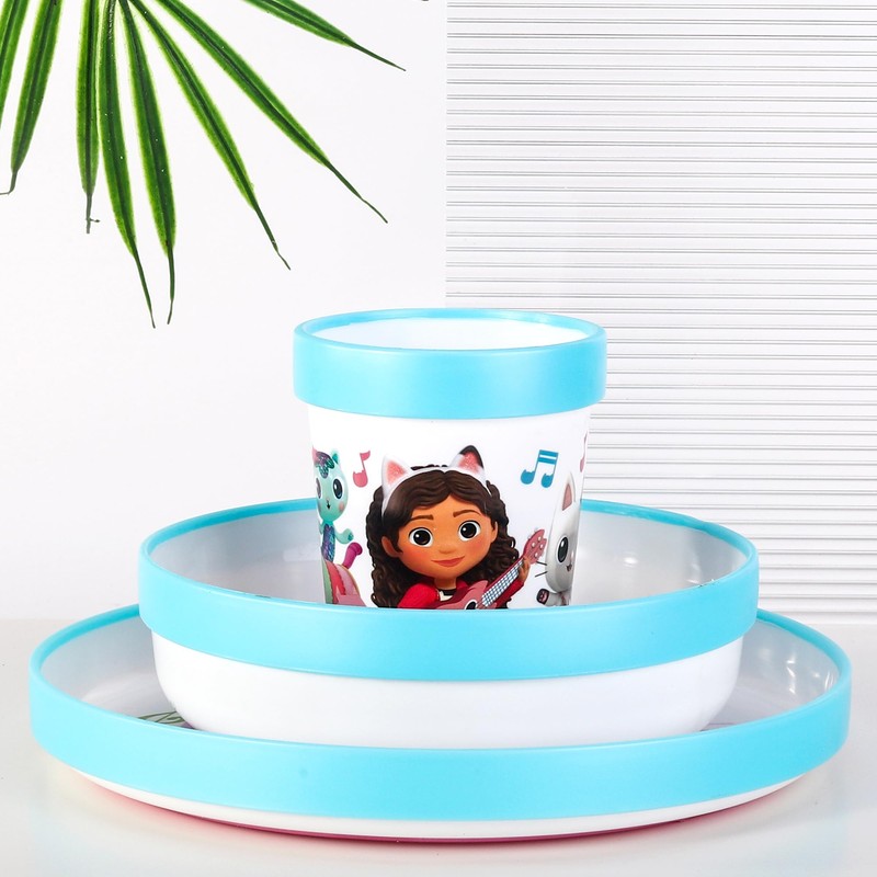 Gabby's Dollhouse 3pcs Bicolor Premium Kids Childrens Dinner Tableware Set
