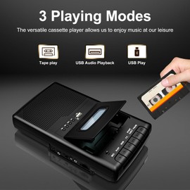 Cassette Players Recorder, Portable Tape USB Player with Stand-Alone Mic, Cassettes Tape Digital Converter to USB Flash Disk, Built-in Speaker, Retractable Handle, 3.5MM Headphone
