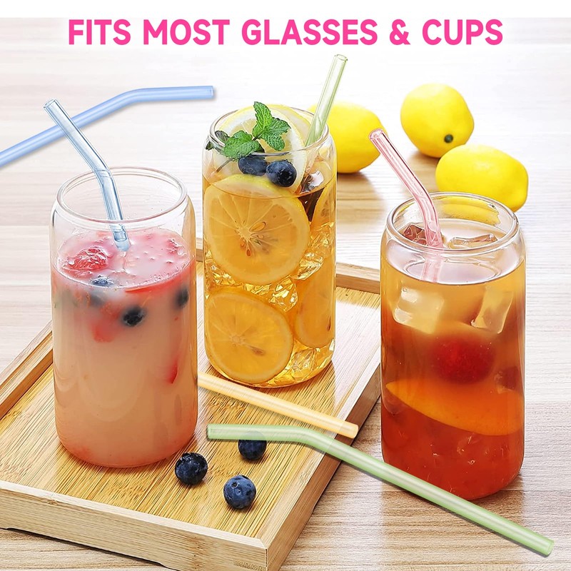Reusable Glass Straws Shatter Resistant 8” x 8mm, 10 Pcs