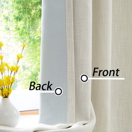 Beige Full Blackout Curtain Panel Thermal Insulated Energy Efficient Window Treatment for Bedroom Heavy Linen Texture Solid Drapes 8 Grommets Top for Living Room with Liner, Beige, 50"x102"x2