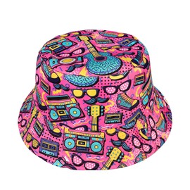 JJDreams 80s Bucket Hat Unisex Fishing Hat Retro Hat Fashionable Summer Hat Foldable Outdoor Fishing Hat, A2.Pink