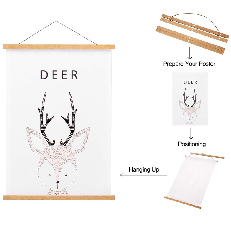 2 Pack 13" Teak Wood Magnetic Poster Frame Hanger, Magnet
