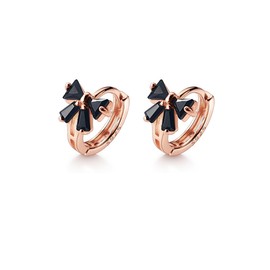 Reffeer Solid 925 Sterling Silver Bow Hoop Earrings Huggie for Women Girls Black CZ Bow Huggie Earrings Cartilage (B-Rose Gold)