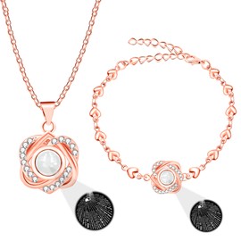 Mayfaith Fashion Crystal Little Love Pendant Necklace Heart-shaped Chain Bracelet, 100 Languages I Love You for Lover Friend Wife Valentine's Day Birthday Gift Projection Jewelry Set Y4444,