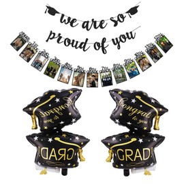 Graduation 2025 Party Supplies- Decorations Kit for with "Congrats Grad" & "We Are So Proud of You" Banners, Easy to Assemble & Reusable, Perfect for High School & College Grads K-12 Photo Garland