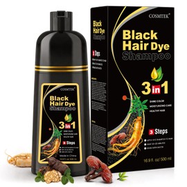 Black Hair Dye Shampoo 3 in 1, Champú Colorante para Teñir el Cabello Negro, Shampoo para Canas con Ingredientes Herbales, 500ml (Negro)              