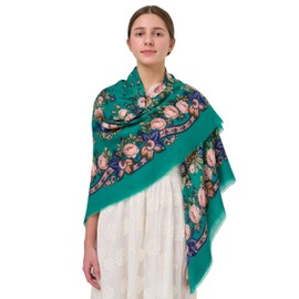 YHDDYG Women's Day of Dead Floral Cotton Scarf - Ethnic Embroidered Square Cotton Shawl Wrap, Lightweight Headband Hijab Accessories N2 (Green)