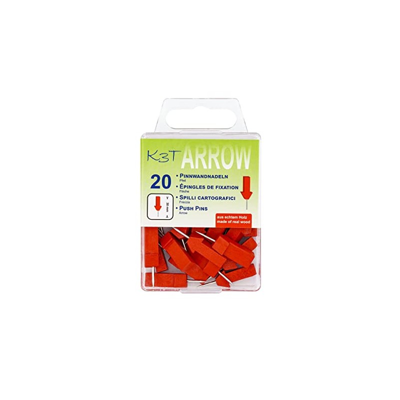 K3T 48315 Push Pins Arrows Pack of 20 Red