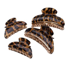 Ipetboom Girl's Fashion Hair Clips 4pcs Large Acrylic Leopard Hair Claw Clips 9cm 7cm