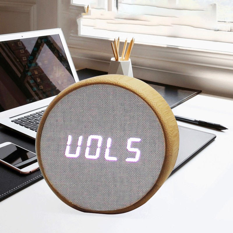 Digital Alarm Clock Round LED Voice Control Brightness Adjustable 12h