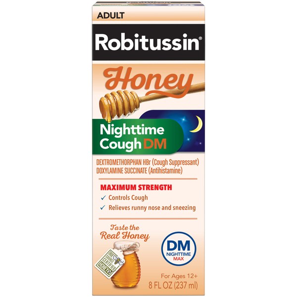 Robitussin Honey Nighttime Cough DM Maximum Strength, 8 fl oz (Pack of 2)