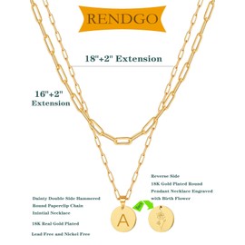 RENDGO Gold Initial Necklaces for Women,18K Gold Plated Letter C Necklace |Custom Birth Floral Necklace|Preppy Jewelry|Layering Gold Jewelry for Women Teen Girls Birthday Gifts