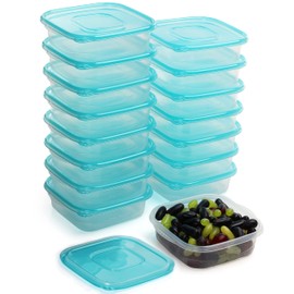 FRESHLY CONTAINED Food Storage Containers with Lid, Plastic Square (Pack of 16), 710 ml, Reusable Plastic Containers with Lid, BPA-Free, for Freezing/Microwaving/Dishwasher, Lunch Box Set, Airtight