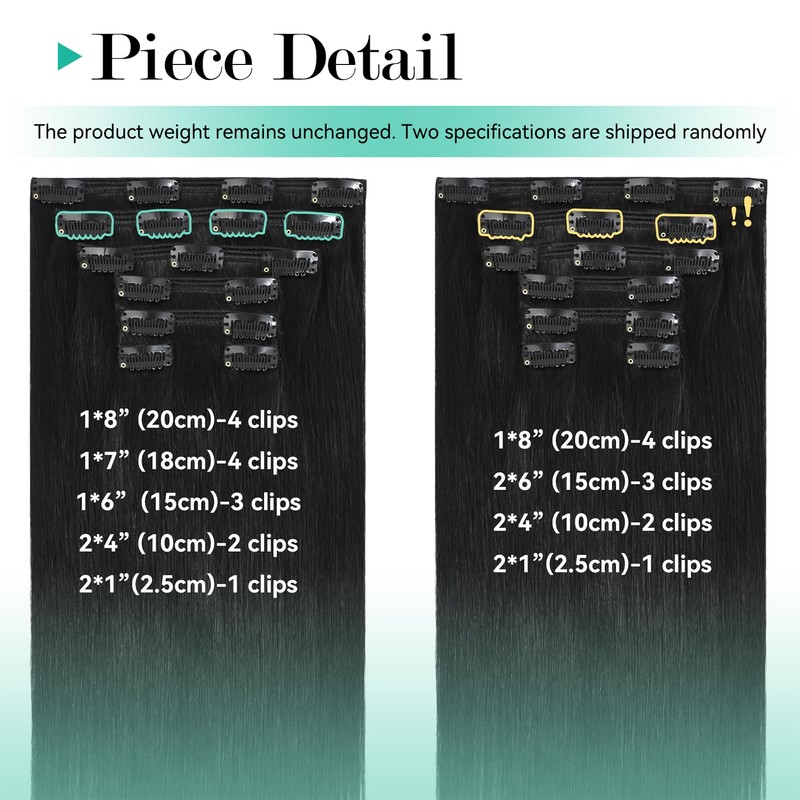 Ukira Black Hair Extensions for Women, 18 Inch 120g Clip