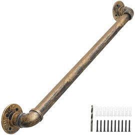 Rebala Wall Handrail 4FT,Industrial Staircase Railing 1.25 Inch Tube Diameter,Galvanized Pipe Handrail,Handrails for Indoor Stairs with Wall Mount Support for Indoor, Outdoor,Antique Brass