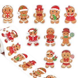 1000Pcs Christmas Stickers Roll Gingerbread Man Stickers