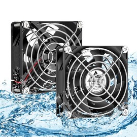 GDSTIME Pack of 2 12 V Waterproof Fan 80 mm IP68 80 x 25 mm Computer Fan Dual Ball Bearing 80 mm PC Cooling Case Fan 2-Pin DC Brushless