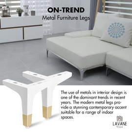 La Vane Set of 4 Metal Furniture Feet (10 cm Height) White/Gold - Diamond Triangle Design for Cupboard, Sofa, Couch & Shelf | Sturdy Replacement Legs with Screws | Easy DIY Assembly