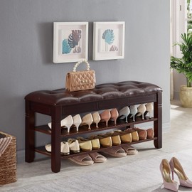 ZIRKOOON Shoe Storage Bench, Entryway Shoe Rack with Fiberleather Seat 2-Tier Lift Top Organizer Wooden Shoe Bench for Entryway Hallway Living Room (Dark Brown 39.4x13.8x18.9'')