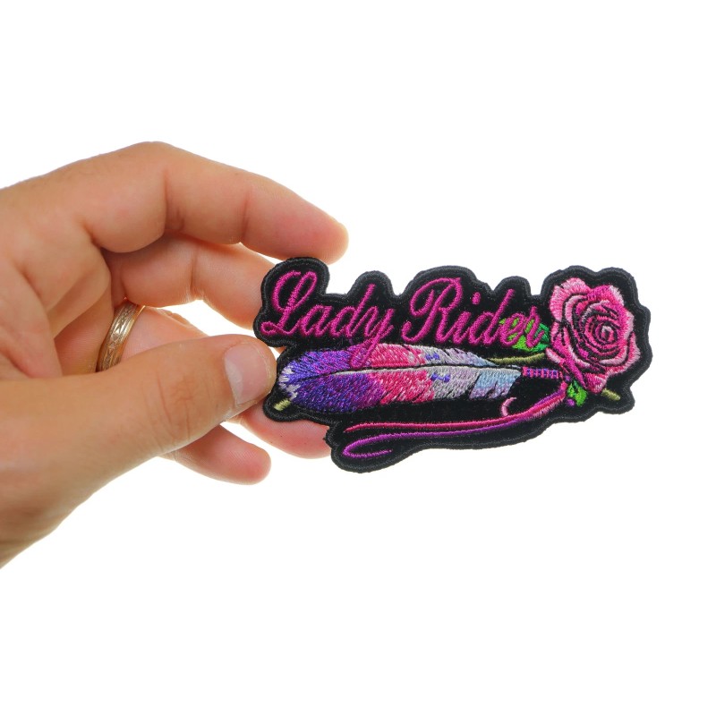 Ivamis Lady Rider Pink Rose and Feathers Small Iron on
