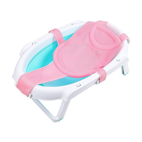 Pinsheng Baby Foldable Bath Seat Support Net Bath Net Non-Slip Bath Net Cross-shaped Bath Pad Bath Accessories Baby Bath Pillow for Newborn Toddler 0-24 Months (Pink)