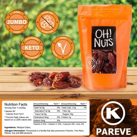 Oh! Nuts Medjool Dates Super Jumbo California Dates | Dried Plump Dates Sugar & Sodium Free | Fresh & Tasty Bulk Snacks Perfect for Keto, Vegan, Paleo Diets | Juicy & Massive Dates