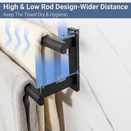 SAYAYO Double Towel Bar for Bathroom, 31.5 Inch Matte Black Bath Towel Rack Towel Holder Wall Mounted, SUS304 Stainless Steel