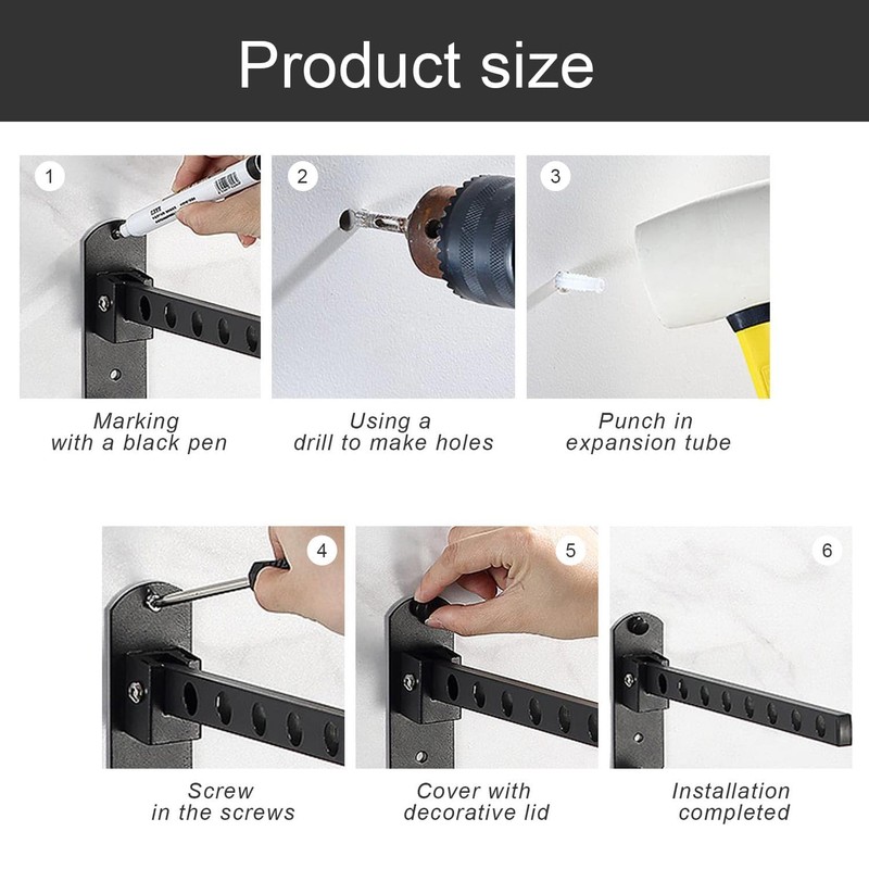 HJIAMA Foldable Clothes Rail, 90° Clothes Rail, Wall Mounted Clothes