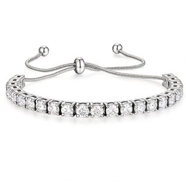 DZGEESHI 3mm Moissanite Tennis Bracelet Simulated White Diamond Chain Adjustable 316L Stainless Steel Silver Bracelets Jewelry Gifts for Women Men (Silver, 3MM Moissanite)