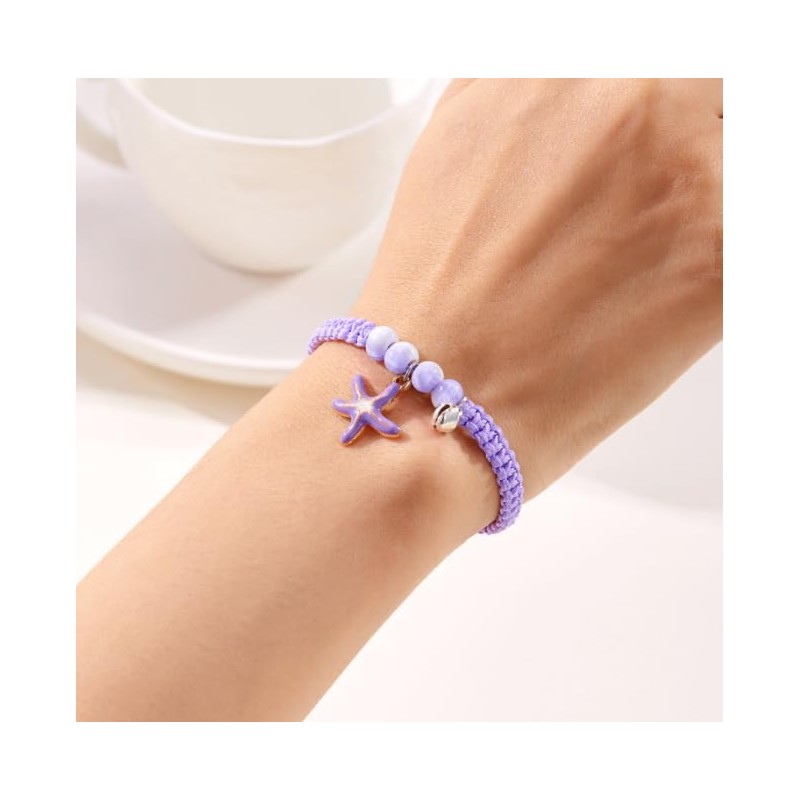 XAM Adjustable Braided Bracelet with Starfish Charm, Ceramic Beads and