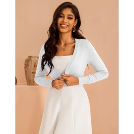 McVanedy Women's Open Front Long Sleeve Shrug Cropped Cardigan Sweaters Elegant for Women White XL