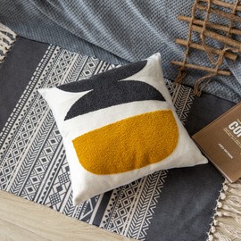 VANNCIO Square Bohemian Decorative Pillow Cover, Abstract Cotton Hand Woven Throw Pillowcase for Boho Bedroom Living Room, Modern Decor Home Cushion Sham 18x18, 1PC(Black Mustard)