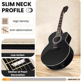 Fesley Jumbo Acoustic Electric Guitar: 42" Full Size 12 String Acoustic Electric Guitar, Cutaway Performer Guitar Kit, Guitarra Acustica with Built in Pickups, Gig Bag, Strap, Strings, FJET200 Black
