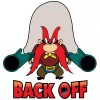 BIKERSTUFFUS YOSEMITE SAM BACK OFF WITH GUNS BUMPER STICKER TOOLBOX