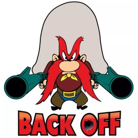 BIKERSTUFFUS YOSEMITE SAM BACK OFF WITH GUNS BUMPER STICKER TOOLBOX STICKER LAPTOP STICKER