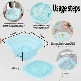 EBIGIC Face Bowl for Ice with Built-in IceTray,Collapsible Silicone Face Ice Bowl – Cold Plunge Therapy for Skin Tightening & Facial Treatment– Portable Spa Tool for Home & Travel（Blue)