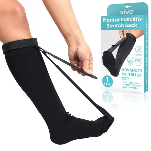 Vive Plantar Fasciitis Stretch Sock - Non Slip Calf Night Relief for Heel, High Arch Pain - Achilles Tendonitis Therapy Foot Support Sleeve Stretcher - Compression Sleeve - Men, Women (S)