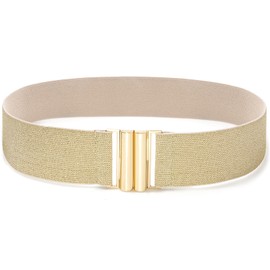 MESU Women Wide Strechy Waist Belt Elastic Waistband for Dresses Beige Band Gold Buckle 70CM